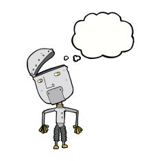 cartoon funny robot with thought bubble N60