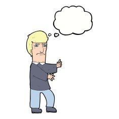 cartoon grumpy man with thought bubble N17