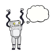 cartoon funny robot with thought bubble N62