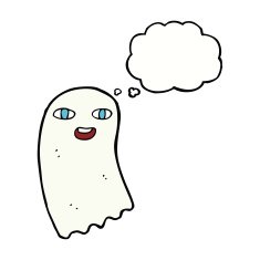 funny cartoon ghost with thought bubble N73