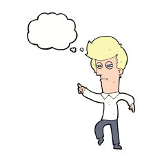 cartoon man accusing with thought bubble N17