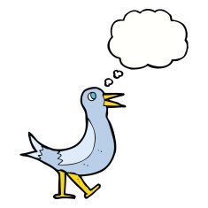 cartoon walking bird with thought bubble N18