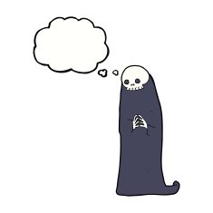 cartoon halloween ghoul with thought bubble N7