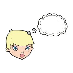 cartoon unimpressed woman with thought bubble N8