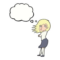 cartoon woman making photo face with thought bubble N9