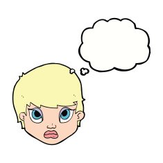 cartoon sulking woman with thought bubble N8