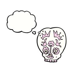 cartoon sugar skull with thought bubble