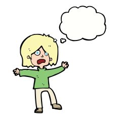 cartoon unhappy person with thought bubble N9
