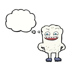 cartoon happy tooth with thought bubble N30
