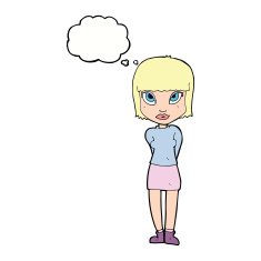 cartoon woman standing with thought bubble N17