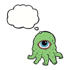 cartoon alien head with thought bubble N9