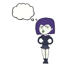 cartoon vampire girl with thought bubble N185