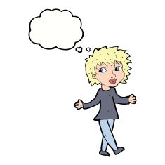 cartoon woman with no worries thought bubble N29