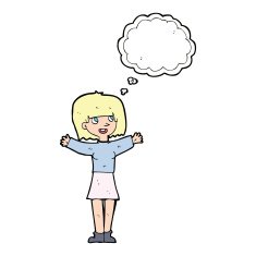 cartoon excited woman with thought bubble N109