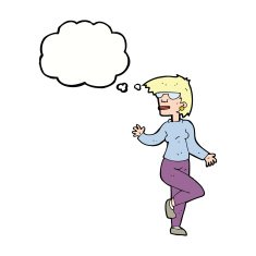 cartoon woman waving with thought bubble N279