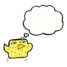 cartoon bird with thought bubble N230