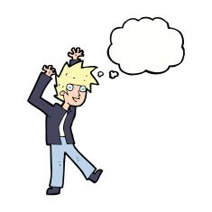 cartoon excited boy with thought bubble N122