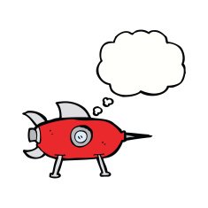 cartoon space rocket with thought bubble N21
