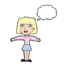 cartoon excited woman with thought bubble N110