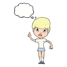 cartoon woman with idea thought bubble N204