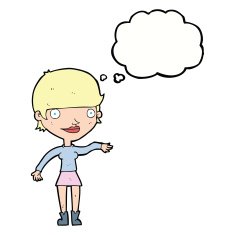 cartoon happy woman with thought bubble N208