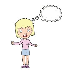 cartoon excited woman with thought bubble N111