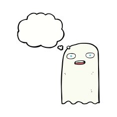 funny cartoon ghost with thought bubble N75
