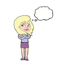 cartoon woman with crossed arms thought bubble N36