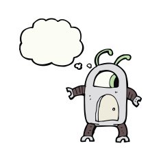 cartoon alien robot with thought bubble N14