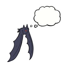 cartoon flying bat with thought bubble N4