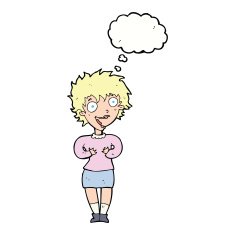 cartoon excited woman with thought bubble N113