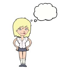 cartoon woman with hands on hips thought bubble N178