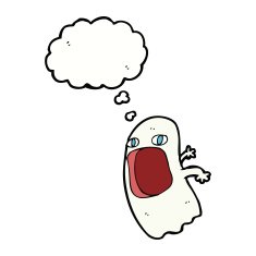 funny cartoon ghost with thought bubble N79