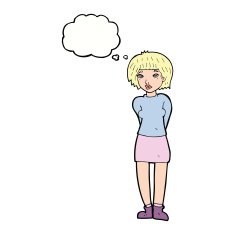 cartoon shy woman with thought bubble N40