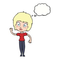 cartoon pretty girl with thought bubble N86
