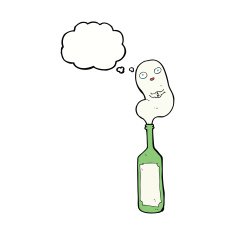 cartoon ghost in bottle with thought bubble N13