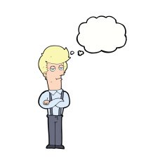 cartoon bored man with thought bubble N31