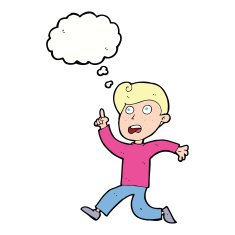 cartoon boy panicking with thought bubble N21