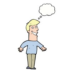 cartoon grinning man with thought bubble N76