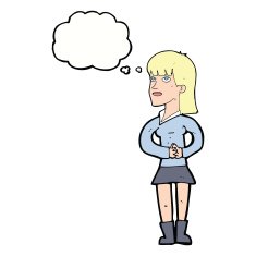 cartoon woman waiting with thought bubble N15