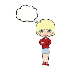 cartoon woman with folded arms thought bubble N24