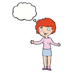 cartoon confused woman with thought bubble N68