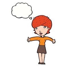 cartoon woman giving thumbs up symbol with thought bubble N54
