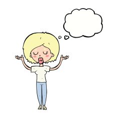 cartoon peaceful woman with thought bubble N7