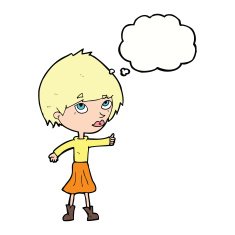 cartoon woman giving thumbs up symbol with thought bubble N55