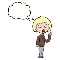 cartoon woman waving with thought bubble N281