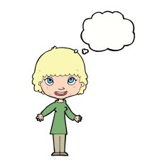 cartoon happy woman with thought bubble N210