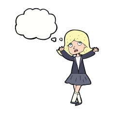 cartoon unhappy girl with thought bubble N17