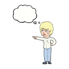 cartoon woman pointing with thought bubble N175