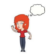 cartoon pretty woman waving with thought bubble N72
